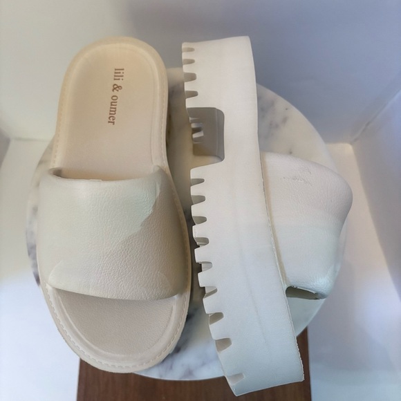 Lili & Oumer Beige Cream Platform Slide Sandals Women’s 11 EUR 42 Chunky Sole - Picture 12 of 16